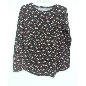 Bombom Womens Small Black Ditsy Floral Long Sleeve Crew Neck Top